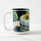 mit Blume und Obst oben und einer Blume backen Zweifarbige Tasse (Links)