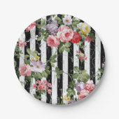 Mit Blumen auf verwittertem schwarzem Streifen Pappteller (Vorderseite)