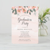 Mit Blumen erröten Abschluss-Partywatercolor-Rosa Einladung (Stehend Vorderseite)
