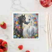 Mit Blumen gerahmte Papier-Servietten Pferde Serviette (Beispiel)