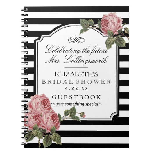 Mit Blumen mit Streifen-Girly BrautpartyGuestbook Notizblock (Vorderseite)