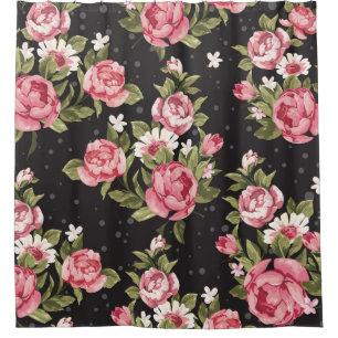 mit Blumen, Rosen, Rot, Schwarzes, Hintergrund, Duschvorhang