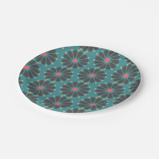 Mit Blumen - Türkis Pappteller (Schrägansicht)