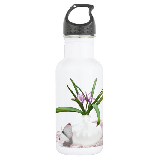 Mit Blumen u. Schmetterling Trinkflasche (Vorderseite)