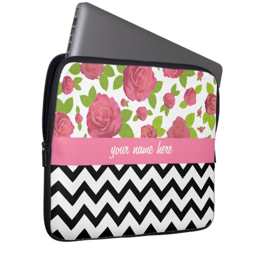 Mit Blumen u. Zickzack gemischt druckt Laptopschutzhülle (Vorne Rechts)