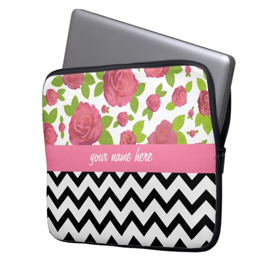 Mit Blumen u. Zickzack gemischt druckt Laptopschutzhülle (Vorderseite Links)