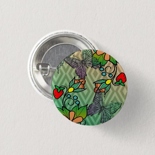 mit Blumen und butterflys Button (Vorne & Hinten)