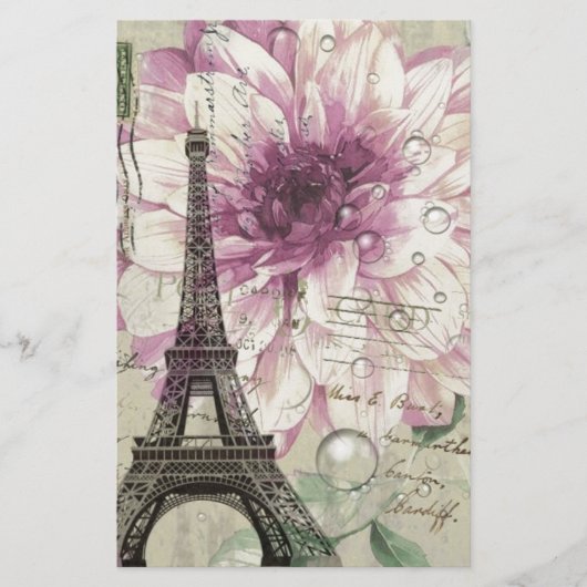 Mit Blumenturm Boho Chic-Vintager Paris Eiffel Briefpapier (Vorderseite)