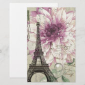 Mit Blumenturm Boho Chic-Vintager Paris Eiffel Briefpapier (Vorne/Hinten)