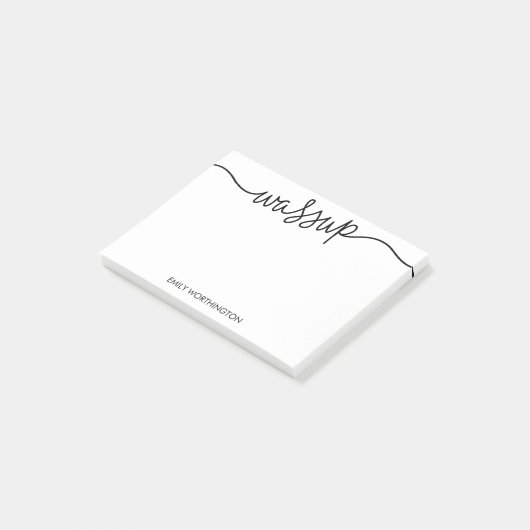 Mit Buchstaben gekennzeichnete Wassup Post-it Klebezettel (angewinkelt)