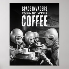 Mit Coffee Space Invaders Vintages Foto tanken Poster