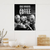 Mit Coffee Space Invaders Vintages Foto tanken Poster (Küche)