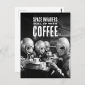 Mit Coffee Space Invaders Vintages Foto tanken Postkarte (Vorne/Hinten)