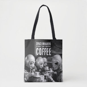 Mit Coffee Space Invaders Vintages Foto tanken Tasche