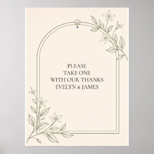 Mit Dank Olive Botanische Hochzeitsgunst-Schild Poster