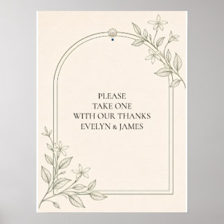 Mit Dank Olive Botanische Hochzeitsgunst-Schild Poster