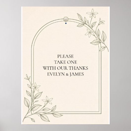 Mit Dank Olive Botanische Hochzeitsgunst-Schild Poster (Vorne)