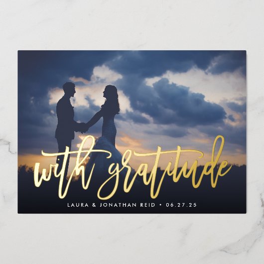 mit Dankbarkeit | Gold Foil Wedding Dankeschön Car Folieneinladung (Vorderseite)