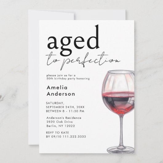Mit dem Alter zur Perfektion Wein einfach jede Geb Einladung (Vorderseite)