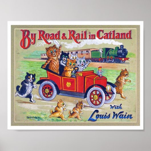 Mit dem Auto & Rail in Catland, Louis Wain Poster (Vorne)