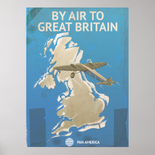 Mit dem Flugzeug nach Großbritannien Vintage Reise Poster