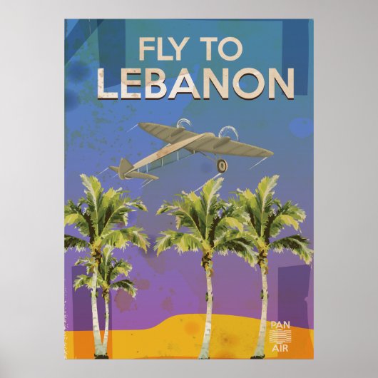 Mit dem Flugzeug nach Libanon Vintage Reiseplakat Poster (Vorne)
