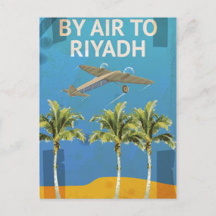Mit dem Flugzeug nach Riyadh Vintage Reiseposter Postkarte