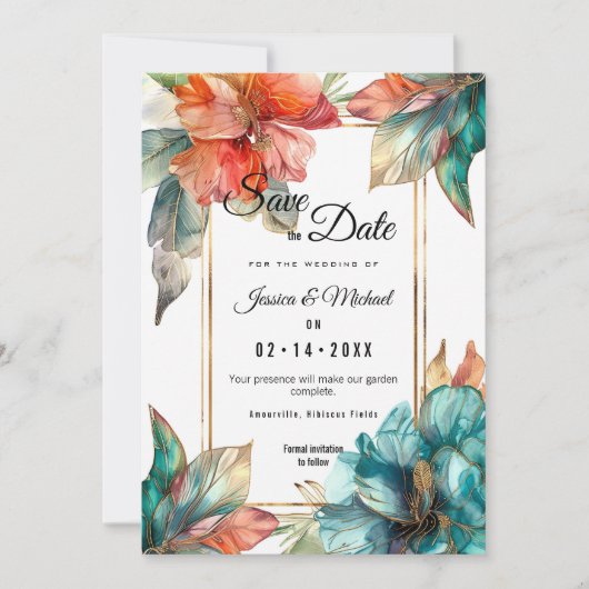 Mit dem Foto auf der Rückseite Hibiskus Serenade P Save The Date (Vorderseite)