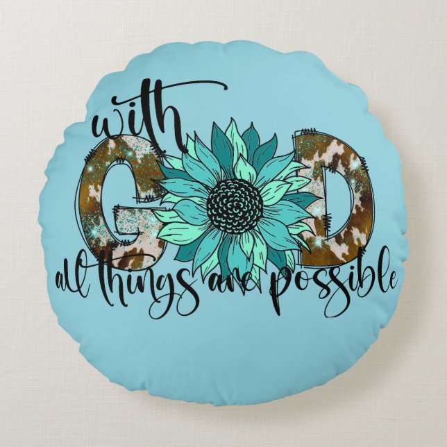 Mit dem Gotteskissen Rundes Kissen (Vorderseite)