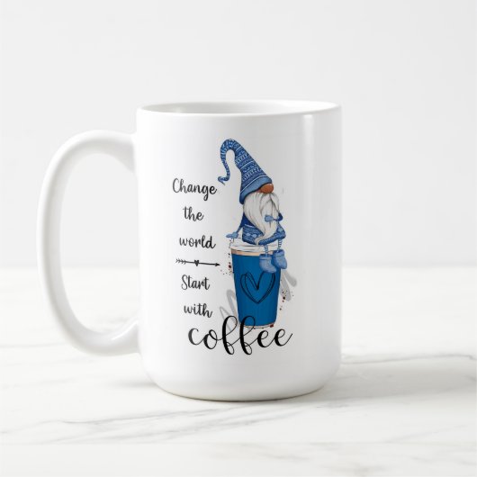 Mit dem Kaffee Blue Gnome den Weltstart verändern Kaffeetasse (Links)