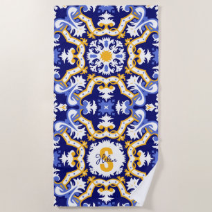Mit dem Namen 💙 Azulejos, blau und gelb Strandtuch