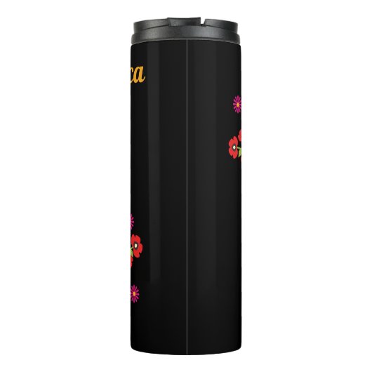 Mit dem Namen Polnische Folklore mit rosa Blume Thermosbecher (Rückseite)