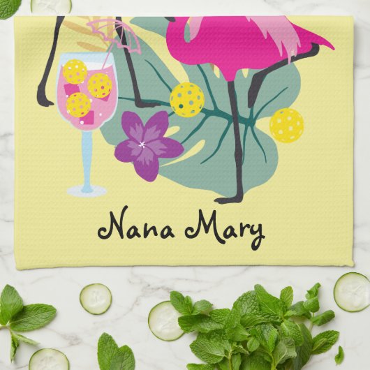 Mit dem Namen Summer Pickleball 🤩 tropisches Part Geschirrtuch (Gefaltet)