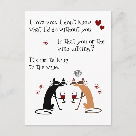 Mit dem Wein Funny Cat sprechen Postkarte (Vorderseite)