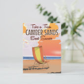 Mit dem Zug nach Camber Sands Travel Poster Postkarte (Stehend Vorderseite)