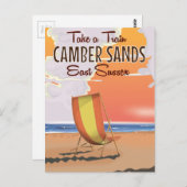 Mit dem Zug nach Camber Sands Travel Poster Postkarte (Vorne/Hinten)