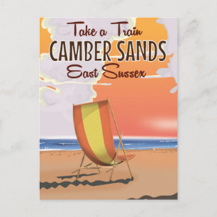 Mit dem Zug nach Camber Sands Travel Poster Postkarte