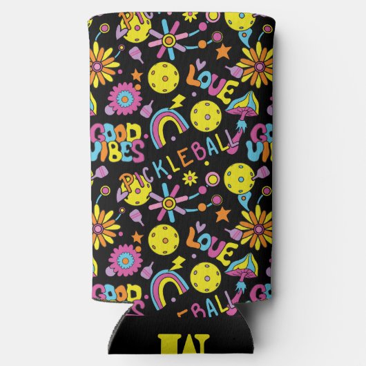 Mit den ersten, Groovy, Retro 90er, schwarz Seltze Selters Dosenkühler (Rückseite)