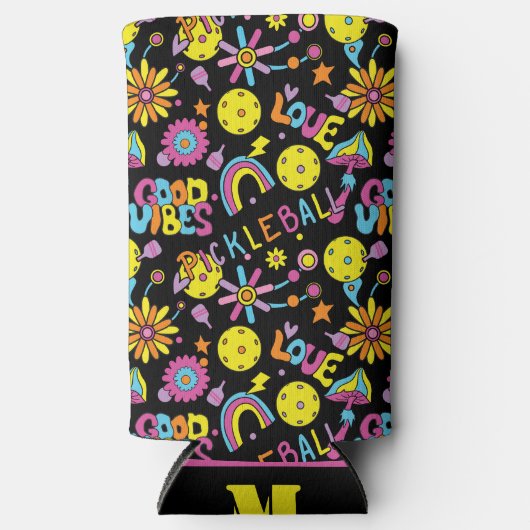 Mit den ersten, Groovy, Retro 90er, schwarz Seltze Selters Dosenkühler (Vorderseite)