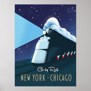 "Mit der Bahn" New York - Chicago Poster