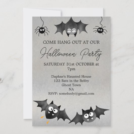 Mit der Einladung zum Fledermäuse-Halloween-Party  (Vorderseite)