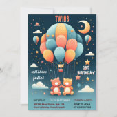 Mit der gemeinsamen Bär Hot Air Ballon Twins 1. Ge Einladung (Vorderseite)
