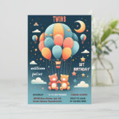 Mit der gemeinsamen Bär Hot Air Ballon Twins 1. Ge Einladung (Stehend Vorderseite)