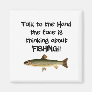 Mit der Hand Face denkt über FISCHEN nach Magnet