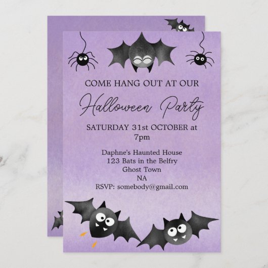 Mit der Niedlichen Halloween-Einladung der Flederm Einladung (Vorne/Hinten)