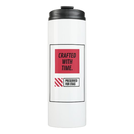 Mit der Zeit gefertigter thermischer Becher (Vorderseite)