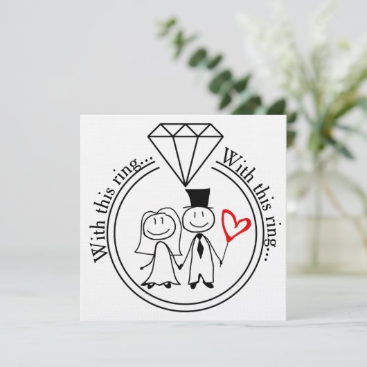 Mit diesem Ring Lässiges Strichmännchen Paar Hochz Einladung (Stehend Vorderseite)