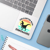 Mit Dinosauriern ist das Leben besser Aufkleber (Laptop mit iPhone)