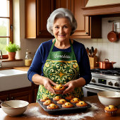 Mit eigenem Namen 💚 Oliven und Gelb Azulejos Schürze