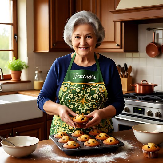 Mit eigenem Namen 💚 Oliven und Gelb Azulejos Schürze